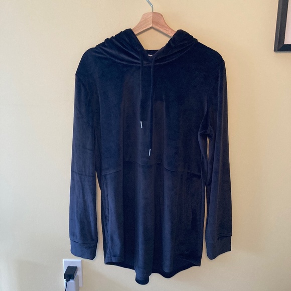Lands' End Tops Lands End Black Velour Hoodie Tunic Size Large Poshmark